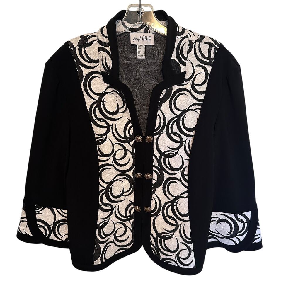 Joseph Ribkoff Vintage Jacket Womens Size 18 Black White Swirl Designer 2X
